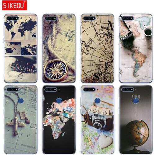 Silicone Cover Phone Case For Huawei Honor 7A PRO 7C Y5 Y6 Y7 Y9 2017 2018 Prime World Map Travel Plans