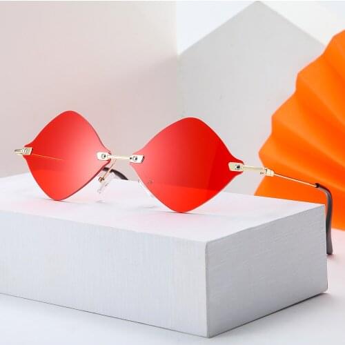 Men Rectangle Sunglasses Rimless Rhombic Small Glasses Women Metal Gold Polygon Blue Brown 2021 Uv400 Frameless