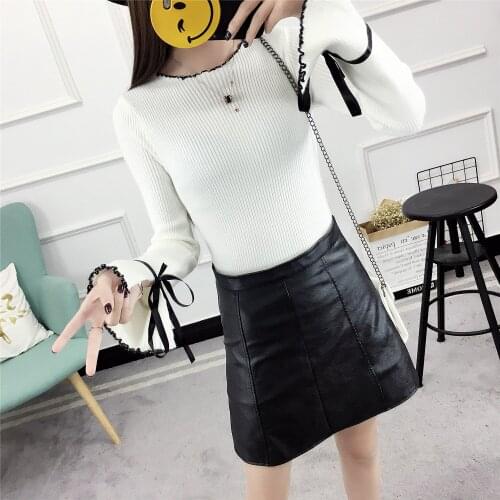 Sweater Pullover Lace Up 2021 New Horn Sleeve Round Neck Thin long-sleeved Base Autumn Winter Clothes Vestidos LXJ918