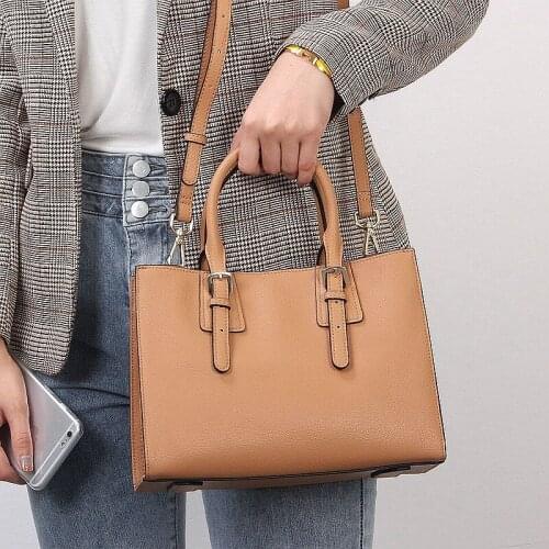 WOONAM Women Fashion Handbag Top Hide Genuine Calf Leather Medium Tote Shopper Shoulder Bag WB1173