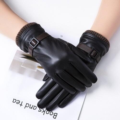 Genuine Leather Gloves Womens Black Sheepskin Gloves Velvet Lining Outdoor Windproof Winter Warmth 2021 New