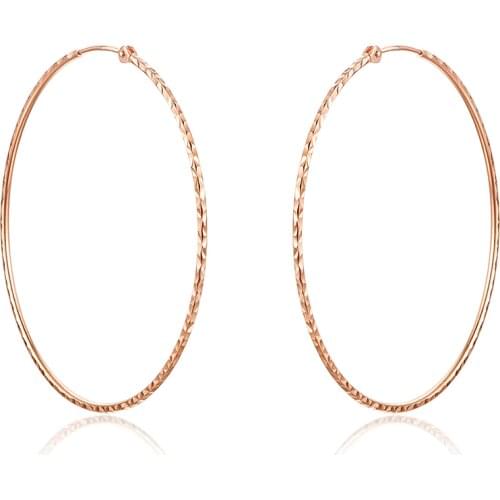 Pure 18K Rose Gold Earrings Women 41mm AU750 Hoop Earrings 1.9g P6260