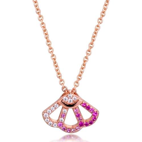 GPY Necklaces Pink Fan Collier Necklace Sterling Silver 925 Jewelry Women Collare Mujer Naszyjnik Colar Joyas de Plata