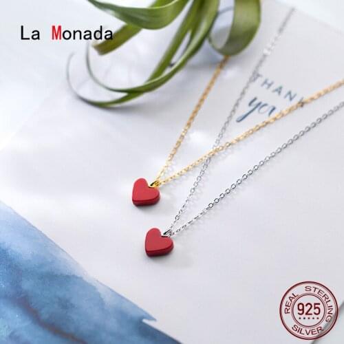 La Monada Womens Necklace 925 Silver Chains Woman On The Neck Red Heart Minimalist Fine Jewelry For Women Necklace Silver Girls
