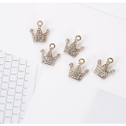 10pcs/pack Crown Crystal Charms Metal Gold Pendants Handmade Craft Charms for DIY Earring Bracelet Jewelry Making