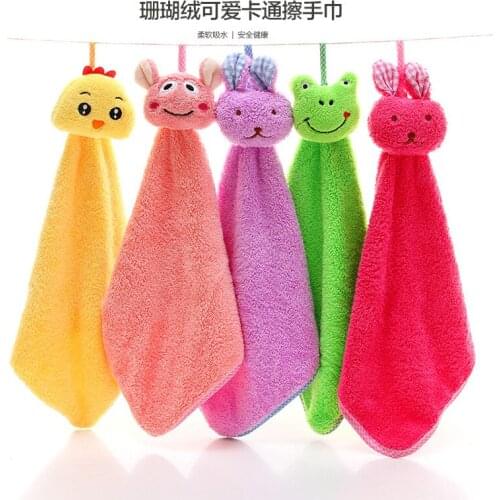 2020Coral fleece towel cute cartoon coral fleece hand towel soft absorbent kitchen and bathroom hanging towel microfiber towel