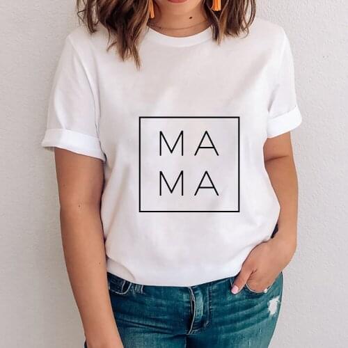 2021 Women Mama Mom Letter Print Mother Clothing Tees Tops Graphic Female Ladies Womens Lady T-ShirtWhite and grey tee