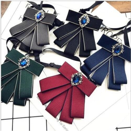 5Pcs Ribbon Tie Bow Brooch Fabric Crystal Flower Pins And Brooches Accessories Ladie Bowtie Broaches Pin Badge For Women Men