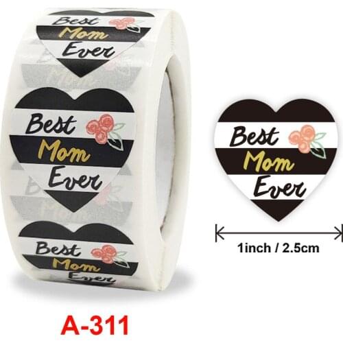 500pcs Love Shape Happy Mothers Day Stickers Best Mom Ever MAMA The Heart of The Family Gift for Celebrating Paper Gift Box Tag