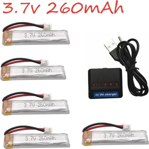 5PCS Lipo Battery 3.7V 260mAh 45C/90C PH2.0 Plug With Charger for US65 UK65 QX65 for UR65 Mobula7 Drone RC Quadcopter