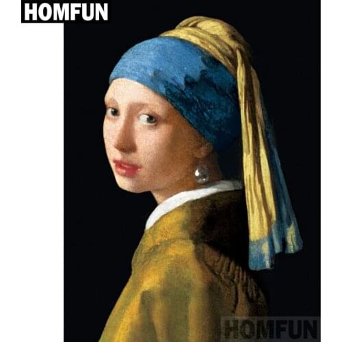 HOMFUN Full Square/Round Drill 5D DIY Diamond Painting "Girl pearl" Embroidery Cross Stitch 5D Home Decor Gift A02160