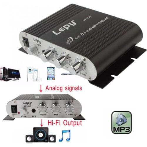 Lepy LP-838 Power Car Amplifier Hi-Fi 2.1 MP3 Radio Audio Stereo Bass Speaker Booster Player for Motorbike Home No Power Plug