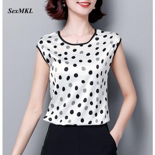 Plus Size Summer Polka Dot Blouses Womens 2020 Fashion Sleeveless Floral Printed Blouse Women Clothes Korean Sexy Office Blouse