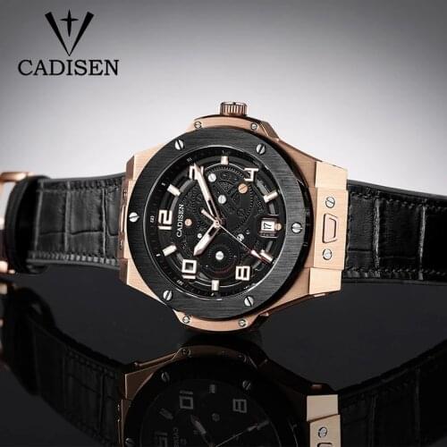 2021 CADISEN Automatic Mechanical Watches Mens Sapphire Glass Top Brand Luxury Mens Watches Business Leather Waterproof Watch