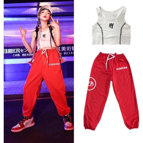 Children Jazz Dance Costume White Vest Hiphop Pants Performance Costume Girls Street Dance Rave Clothes Hip Hop Clothes DN8539