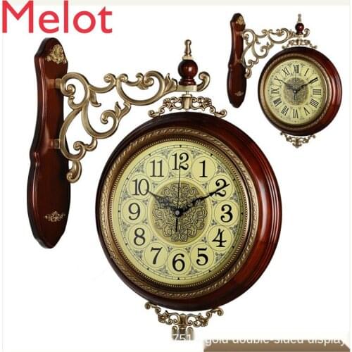 Double-Sided Wall Clock Living Room Large American Clock Clock Creative Wall Hanging Mute Pocket Watch