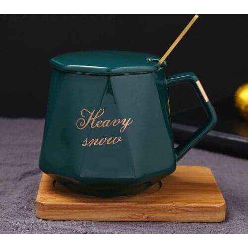 Nordic 450ML Ceramic Mug Cup With Lid Spoon Bamboo Tray Household Tableware Tea Water Coffee Milk Cup House Cafts Gift Package