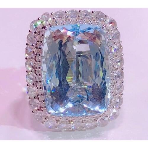 H829 Aquamarine Ring Fine Jewelry Pure 18 K Gold Natural Snata Maria Blue Aquamarine Gemstones 19.5ct Fine Rings