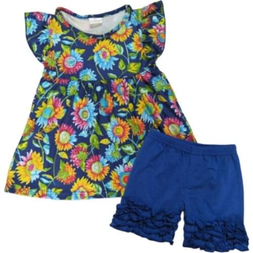 2PCS Girls Children Clothes Flowers Short Sleeve Tops Ruffles Pants Summer Outfits Boutique kids Clothing Sets