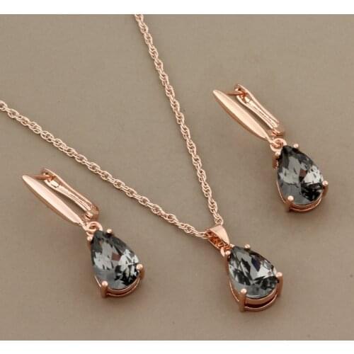 2021 New Trend Water Drop Earrings Pendants Necklaces Sets 585 Rose Gold Earrings For Women Fashion Wedding Jewelry Set