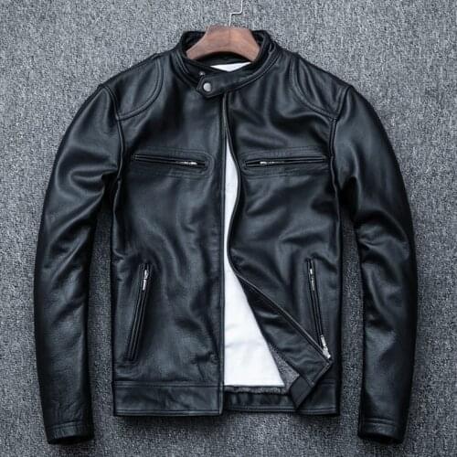 Men Autumn Real Leather Bomber Aviator Jackets Slim Sheepskin Genuine Leather Long Sleeve Zippers Motorcycle Biker Short Coats