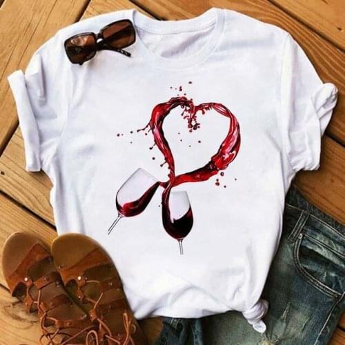 Lady Yong Girl Short Sleeve Top Tee Wine Glass Women Tshirt Funny T Shirt Women Printed Camiseta Mujer Short Sleeve Tshirt