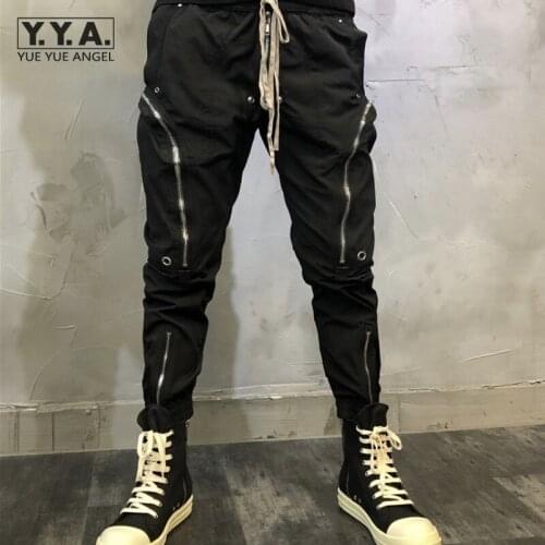Fashion Zipper Pockets Black Cargo Pants High Street Mens Lace Up Slim Fit Biker Pencil Trousers Hip Hop Male Casual Sweatpants