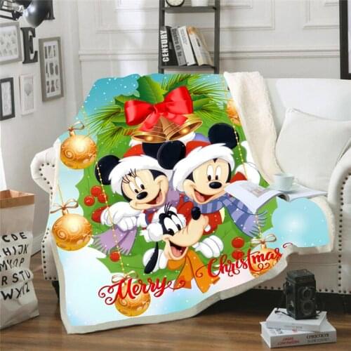Disney Christmas Blanket Minnie Mickey Winnie The Pooh Pattern Cozy Soft Blanket Gift Plush Blanket Children Sofa Bedding