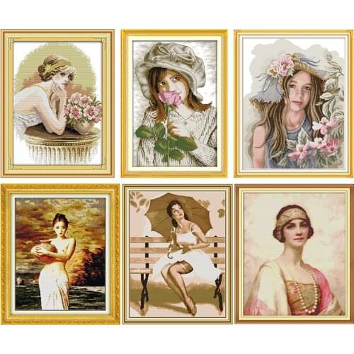 Noblewoman Cross Stitch Kit Embroidery Needlework Patterns Stamped Patterns 11CT 14CT Counted Printed Crafts Gift Decoration Set