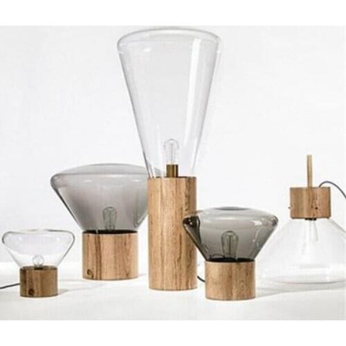 Nordic Simple Wood Base Glass Lampshade Desk Lamps Bedroom Beside Lamp Study Book Light Living Room Table Decor LED E27 Bulbs