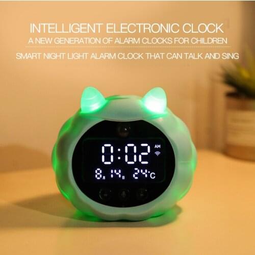 New Ai Voice Wake-up Electronic Clock Alarm Clock Student Bedside Childrens Cartoon Innovative Luminous Lamp