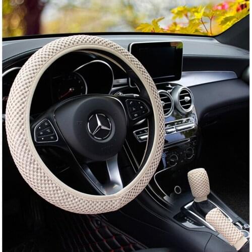 KKYSYELVA 3PCS New Leather Car Steering Wheel Cover Red 38cm Diameter Universal Size Car inner accessories Auto wheel covers