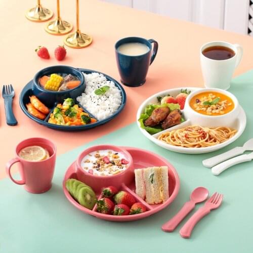 Solid Color Childrens Tableware Anti-fall Dinner Plate Divided Grid Plate for One Person Breakfast Plate Separator Plate