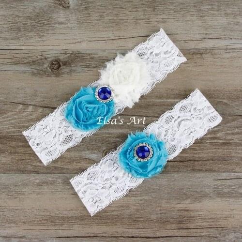 Wedding Garter 2pcs /lot Cream Turquoise Vintage Lace Garters Bridal Garter Set Chiffon Flowers Bridal Accessories