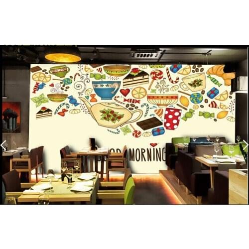 Custom retro wallpaper, hand painted cake candy murals for the hotel restaurant KTV background wall vinyl papel de parede