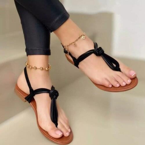 Flip Flops Fashion Slippers Women Shoes Pu leather Clip Toe T tied Sandals 2021 Summer Ladies Flat Woman Beach Female Casual New