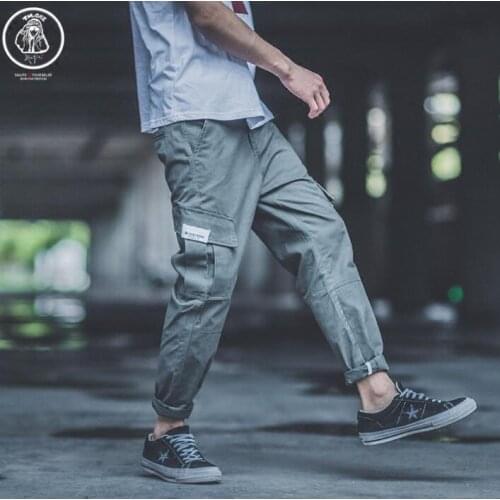 Street trend personality trousers mens pants harem pant mens feet trousers Multi-pocket overalls pantalon homme Loose straight