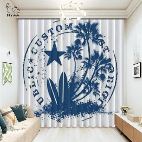 Vintage Surfboard Hawaii Curtain Children Room Camper Curtains Home Kitchen Summer Seaside Palm Curtain Wood Micro Shading