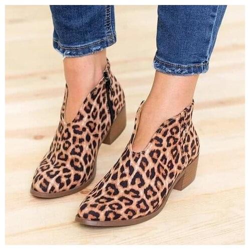 Woman Slip on Deep V High Heel Martin Boot Women Boots Fashion Shoes Leopard Print Sexy Pointed Toe Ankle Boots Lady Party Shoes