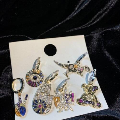 Top Quality Fashion Micro Mosaic Fancy CZ Crystals Eyes Palm Bear Charms Silver Hoop Earrings For Women Brand Jewelry