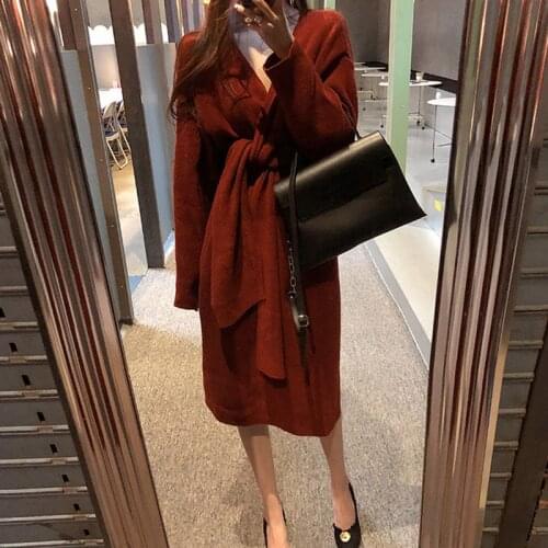 Black Red Grey Autumn Thick Pollover New Woman Knitted Sweater Dress Women 2021 Casual Jumper Dresses Korean Warm Winter Solid