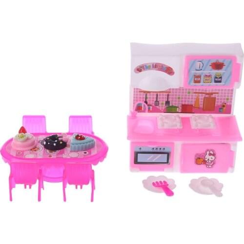 1 Set Doll Kitchen Pretend Play Toys Kids Children Plastic Furniture Appliance Miniature Full Kitchenware Desk Cartoon Baby Toy