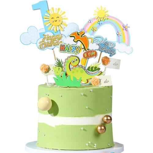1PC Colorful 1 Happy Birthday Balloon Rainbow Sun Dinosaur Cake Topper Kids Party Decoration Decoration for Baking Cute Gifts