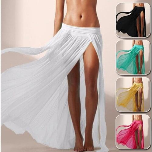 1PC Beach Dress Solid Color Bikini Chiffon Cover Up Skirt Sarong Maxi Dress Fashion Sexy Bikini Perspective Summer Clothes