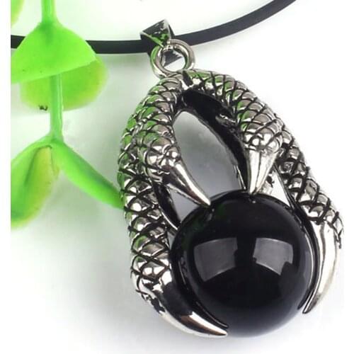 100-Unique 1 Pcs Retro Style Dragon Claw Black Onyx Round Stone Beads Pendant Jewelry For Necklace
