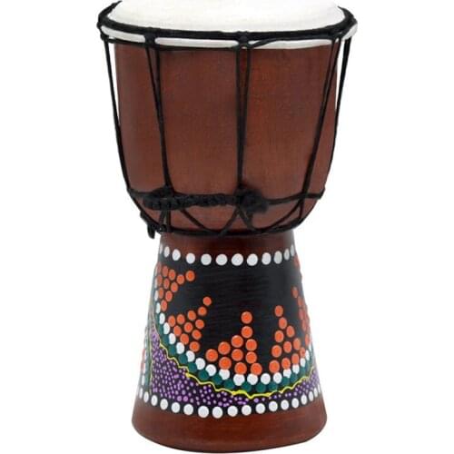4 Inch Compact Size Wooden African Drum Djembe Bongo Hand Drum Percussion Musical Instrument with Colorful Pattern