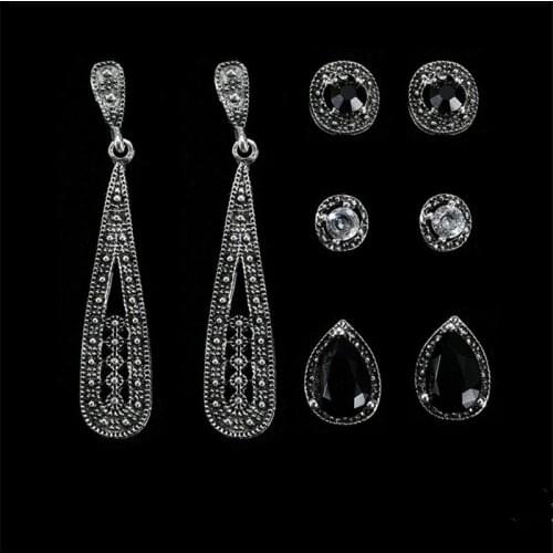 4 Pair Stud Set Fashion Bohemia Black Crystal earrings Retro Combination For Women Jewelry free shipping