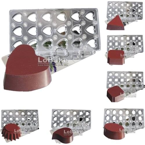 7 Designs Round Heart Rectangle Square Trigon Comma Shape PC Polycarbonate Magnetism Chocolate Mold Candy Making Molds DIY Bake