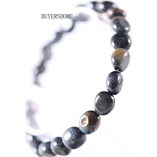 Free Shipping For Women Jewelry Stretch Irregular Shape Natural Stone Beads Blue Tigers Eye Bracelet 7.5" 1Pcs H1302