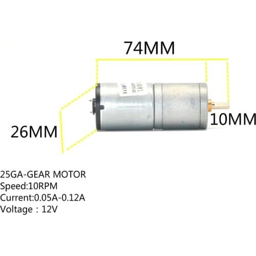 Free shipping 25GA DC 12V 10RPM Motor gear motor Powerful High Torque Gear Box Motor 3V 6V 12V DC Brush Motor